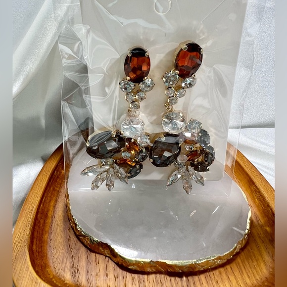 Large Brown Dangle Earrings - Picture 2 of 4